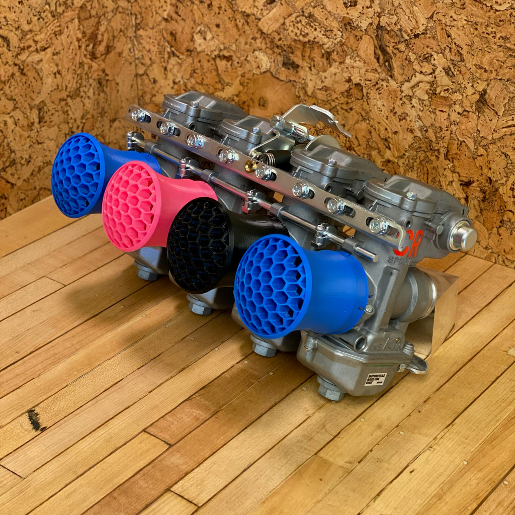 Dome Comb shown in blue, black and pink